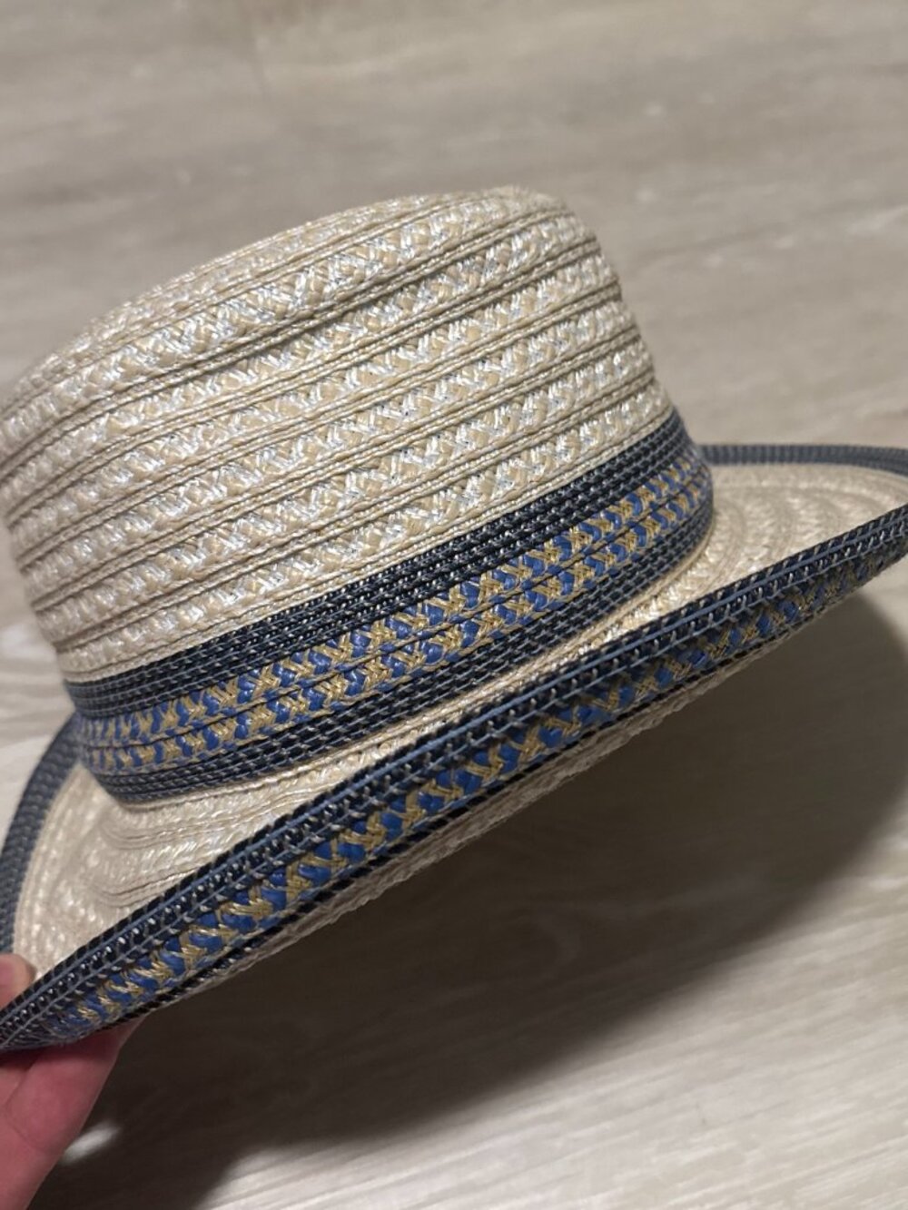 Eric Javits Straw Boater Hat with Navy Accent - Picture 2 of 6